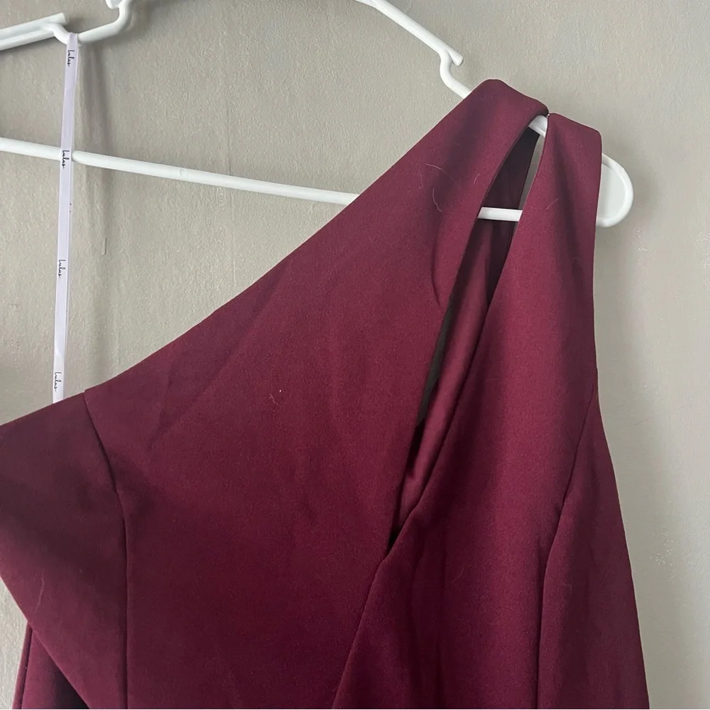 Lulu's One Shoulder Burgundy Dress - Picture 4 of 10